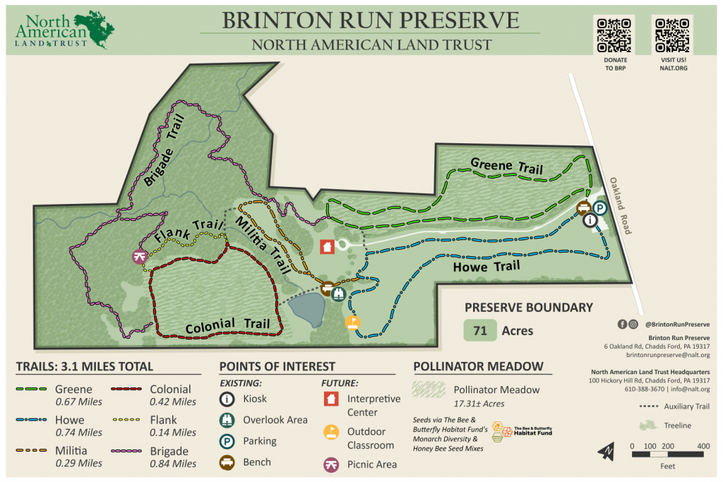 Brinton Run Preserve trail and amenities map.